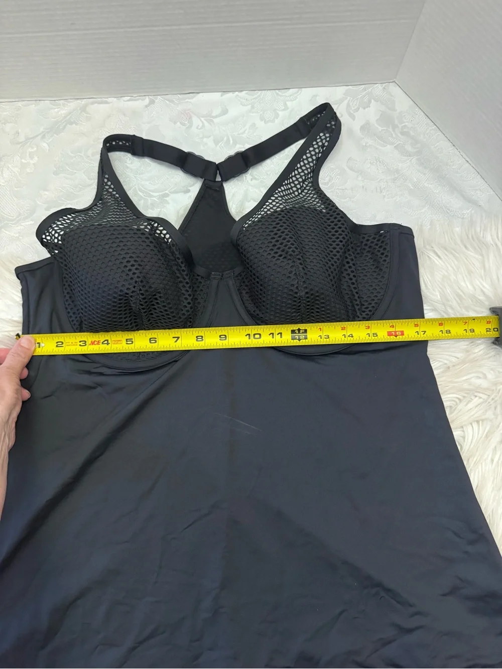 City Chic Med Black Mesh Underwire Racerback Swimsuit Top Tankini Slimming